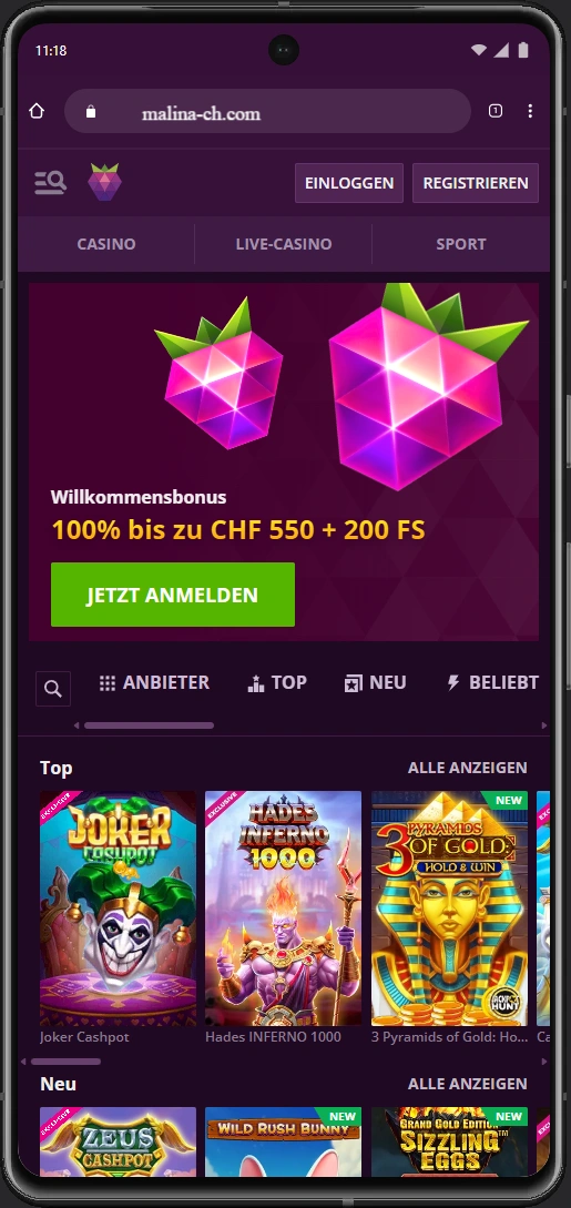 Malina Casino Mobile Login